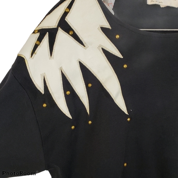 Black Studded Top w/h Faux Leather Accents - Picture 5 of 7